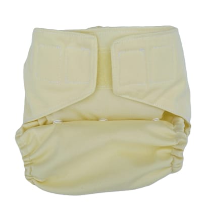 Pocket Nappy in soft yellow, snaps set to small size